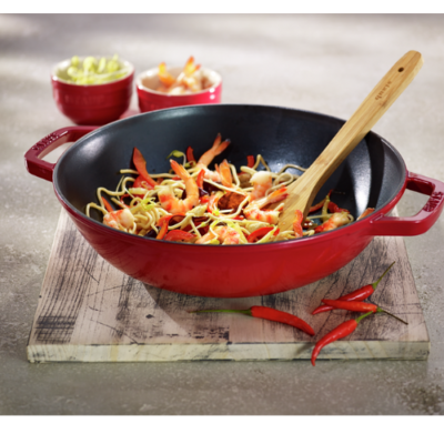 STAUB PANS – Wok con Tapa de Vidrio, 30 cm, Cereza - Imagen 2